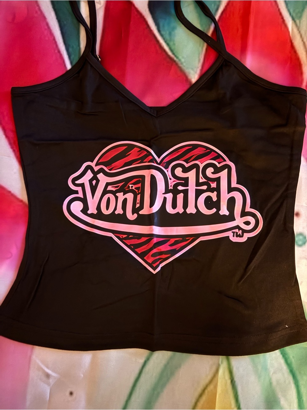 Von Dutch Black Cami with Pink Heart Logo - Picture 2 of 3